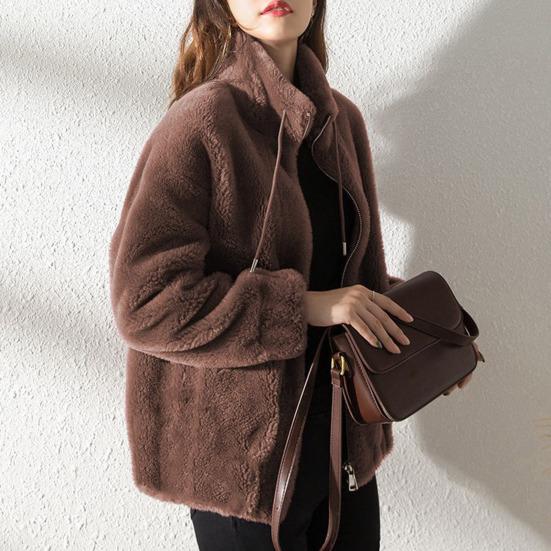 Yousheng Зимняя флисовая куртка для женщин на полной молнии со стойкой воротником, пушистая верхняя одежда с длинными рукавами и карманами