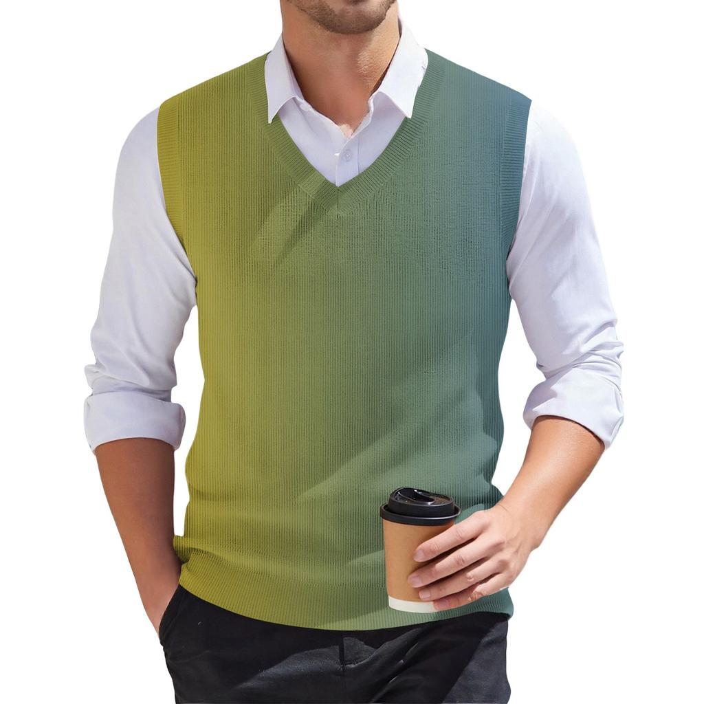 Мужской модный принтованный V-образный вырез без рукавов трикотажный пуловер