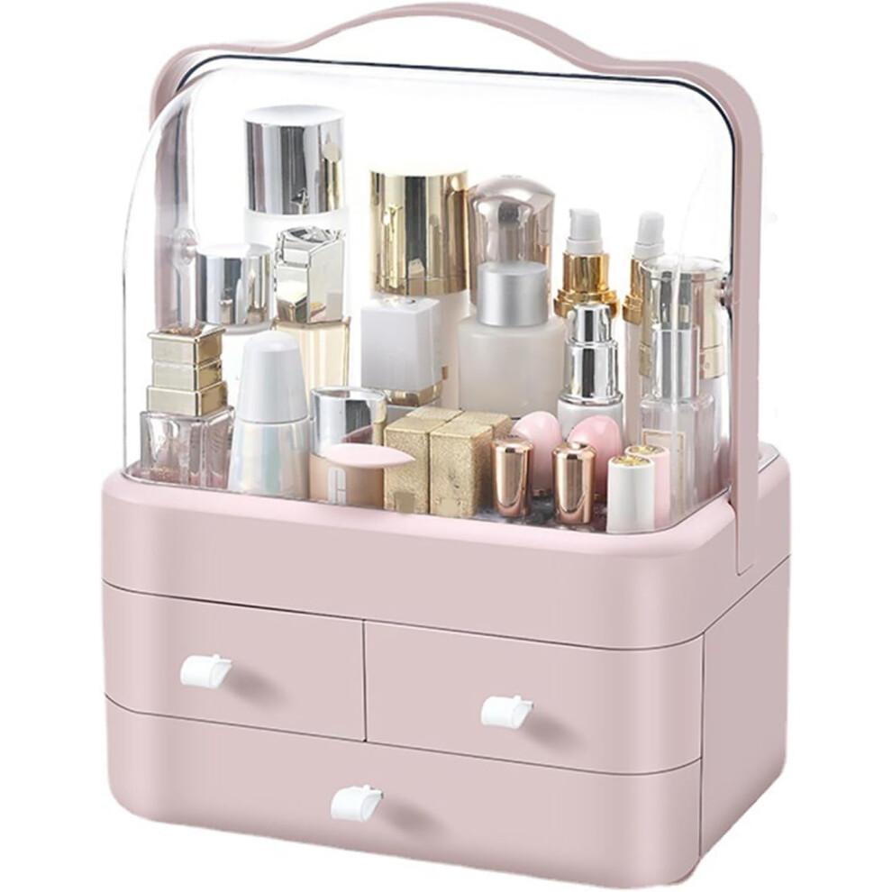 Robust PVC cosmetic storage box with clear drawers, portable openings for quick access and durability, home organisation.