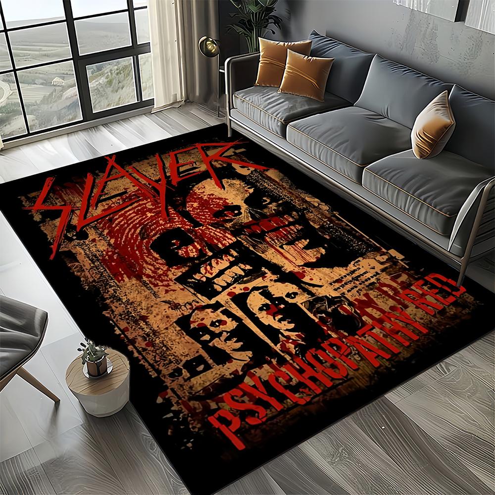 3D Retro Band Slayer Heavy Metal Rcck Sign Carpet Rug for Living Room Bedroom Home Sofa Decoration,Kid Play Non-slip Floor Mat