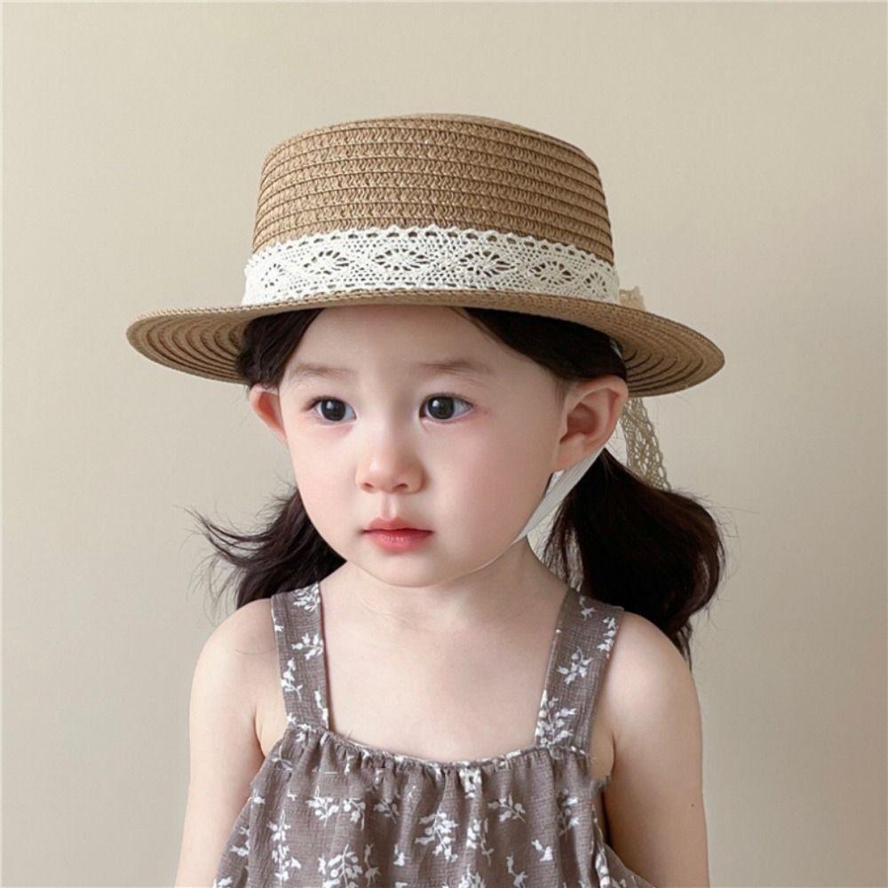 Outdoor Children Straw Hats French Style Baby Sun Hat Fashion Bow Lace Straw Hat for Kids