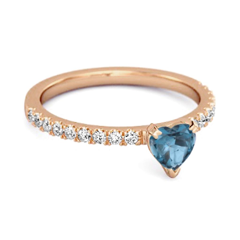 London Blue Topaz Pave Band Ring - 925 Sterling Silver Rose Gold Vermeil