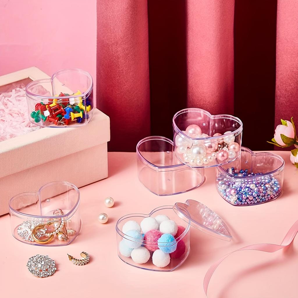 4 шт. прозрачных пластиковых ящика для хранения в форме сердца с крышками для домашней организации, коробки для хранения конфет и ювелирных изделий