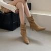 2025 Autumn and Winter New Stacking Boots Women's Suede Pointed Head Thin Middle Heel Short Boots Women's Sleeve Western Cowboy Short Boots Women's