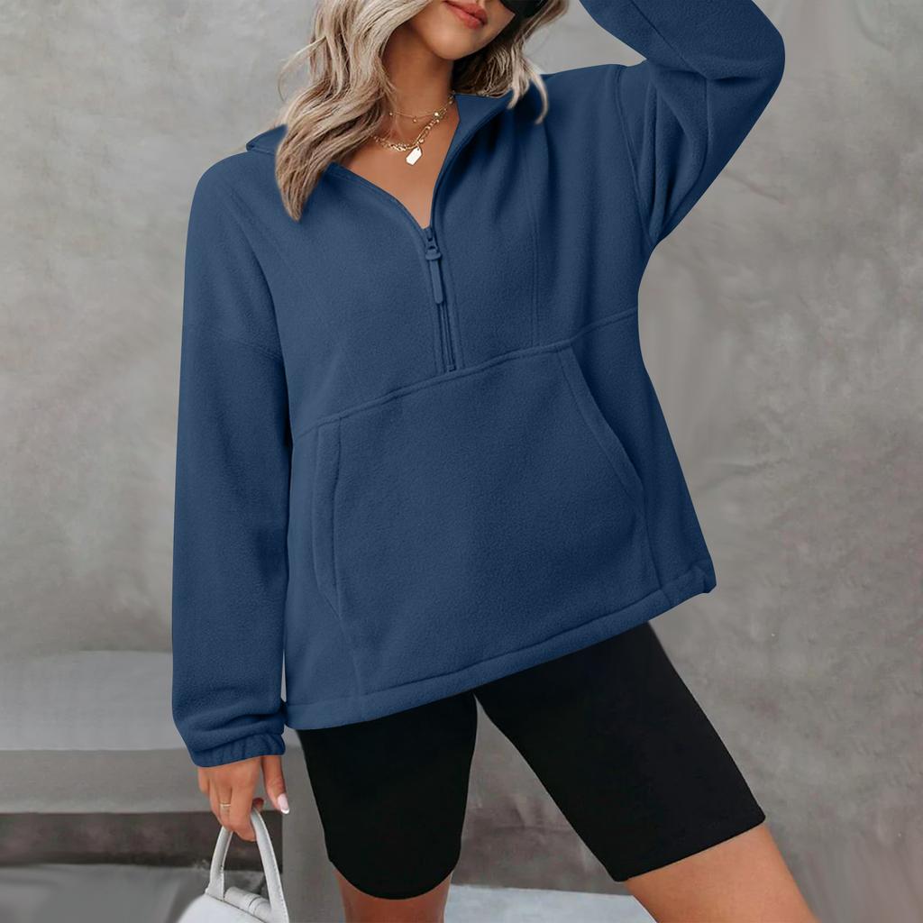 Женский флисовый спортивный пуловер на молнии до середины, модный свободный с длинными рукавами в уличном стиле