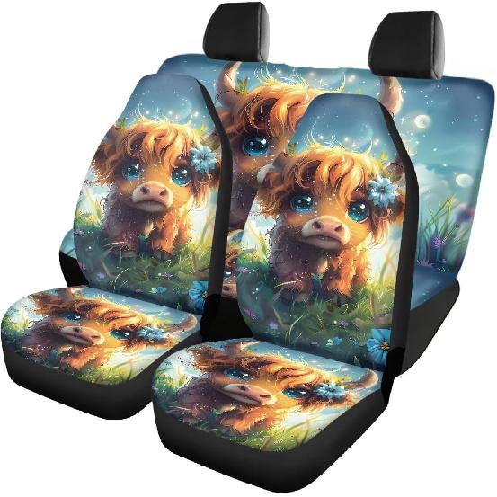 Чехлы на автомобильные сиденья с принтом коричневой коровы, 4 шт., Чехлы на передние и заднее сиденья автомобиля, Универсальные эластичные подушки на сиденья автомобиля, Защита салона автомобиля