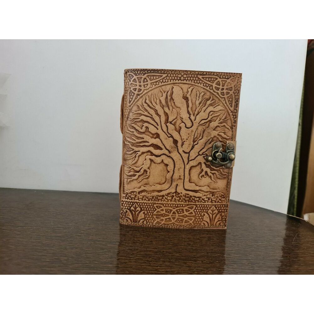 Handmade Leather Journal Diary Celtic Tree of Life Book of Shadow Wicca Vintage