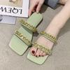 Chain Women Flats Slippers Designer Sandals New Square Toe Shoes Slingback Ladies Slides Summer Casual Women Flip -Flops