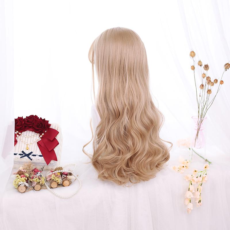 Длинные вьющиеся волосы Лолиты, 60cn, термостойкая челка, милый синтетический парик для вечеринки, косплей