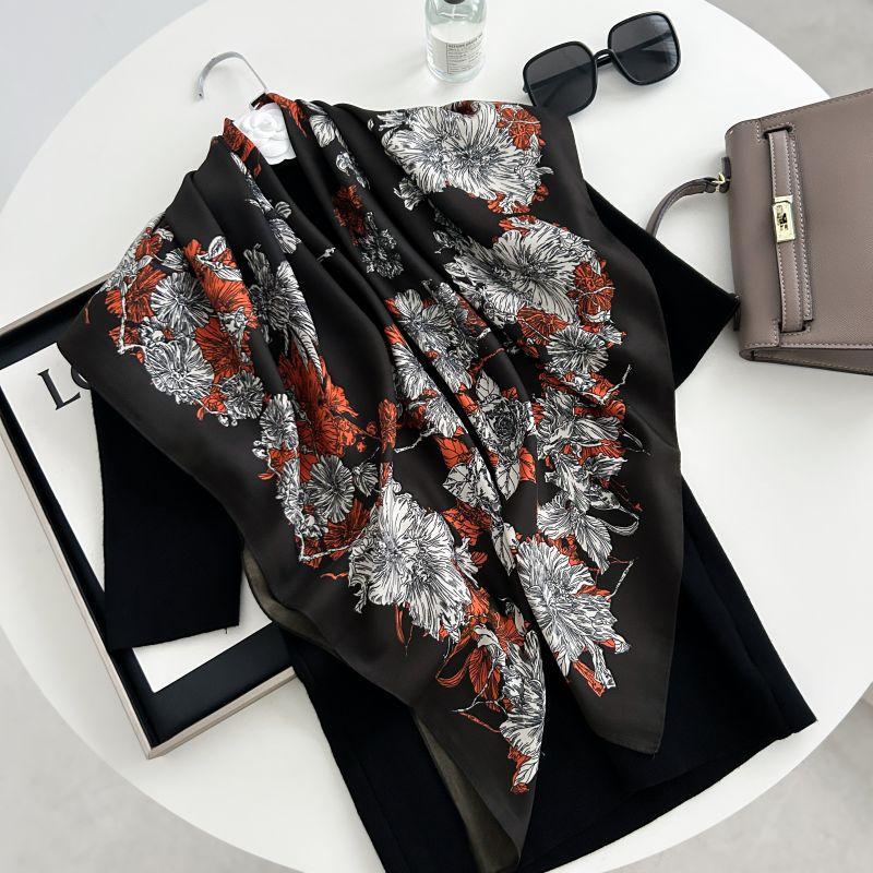 Печатный буквенный высококачественный искусственный шелк женский твил шелковый декоративный женский шелковый шарф