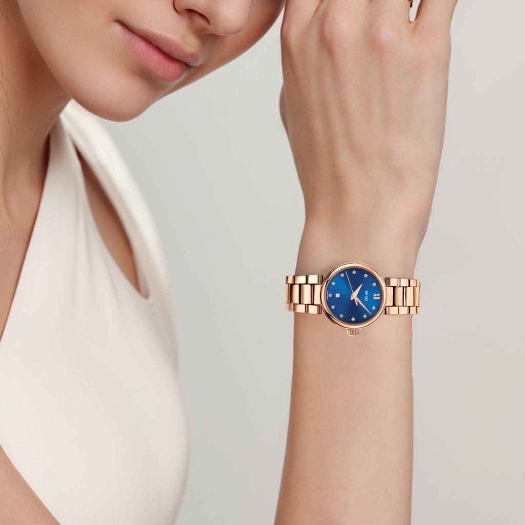 Mido Belluna Series Quartz Movement Swiss Blue Dial Steel Rose Gold Diamond Simple Retro Calendar Watch Women watches M022.210.33.046.00