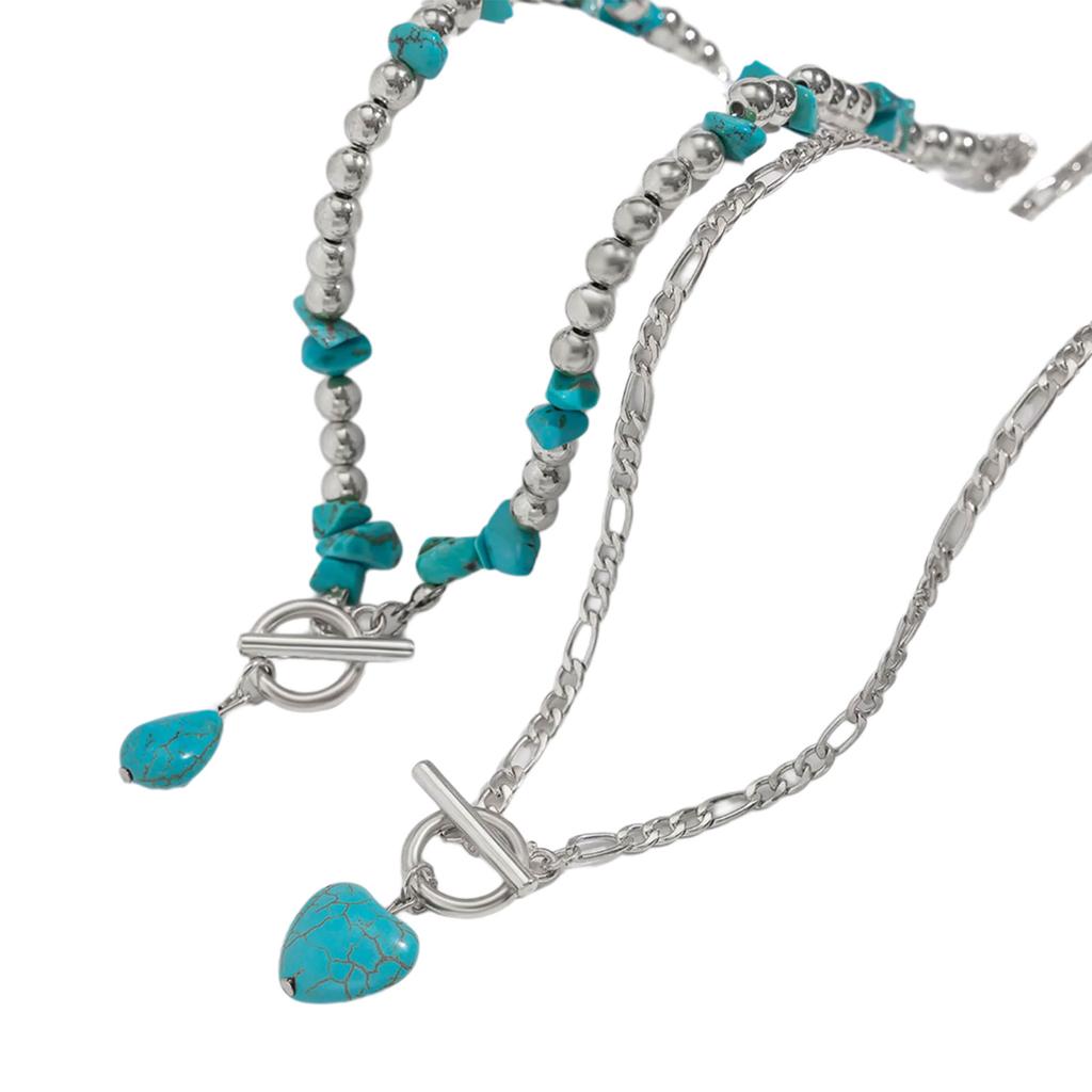 Turquoise Necklace Set Adjustable Length Clavicle Chain Fashionable Multi Layer Neckchain Accessories for Parties