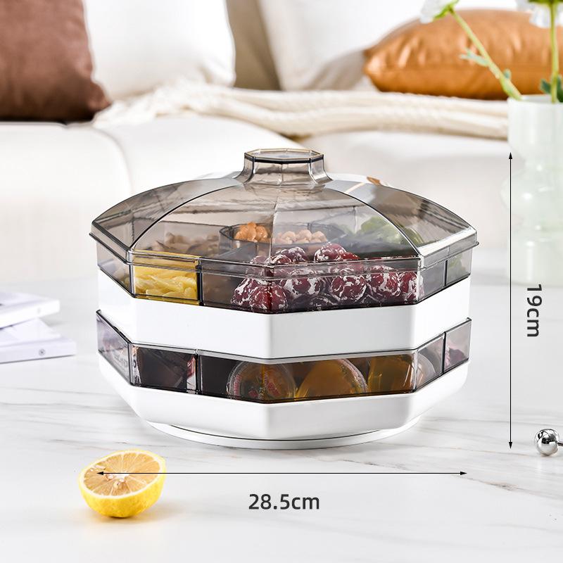 High-end Living Room Coffee Table Candy Nut Snacks Partition Storage Fruit Box Tray Household Double Layer Rotating Dried Fruit with Lid