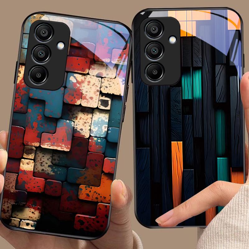 Креативный чехол-блок для Samsung Galaxy A15 5G 54 4G 51 50 24 35 90 71 12 51 53 52S 80 22 34 Черный чехол для телефона из закаленного стекла