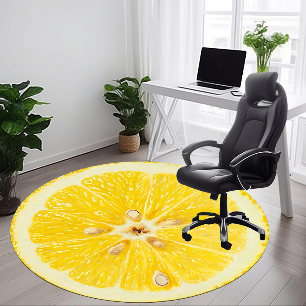 1pc Lemon Slice Chair Carpet for Office, Indoor Non Slip Washable Polyester Fiber Carpet,