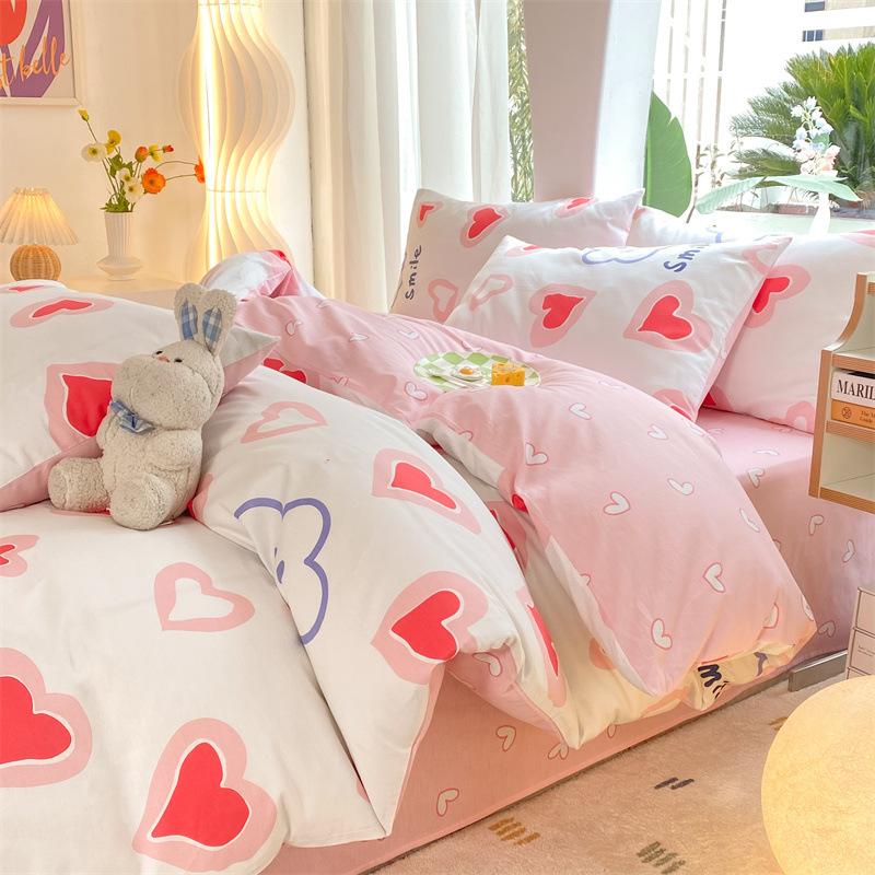 Комплект из четырех предметов из хлопка, небольшой пододеяльник из свежего хлопка с весенне-осенним принтом, комплект постельного белья из трех предметов