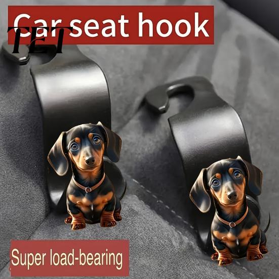 Vehicle Headrest Bag Hook Car Seat Hook, Cartoon Cat/Dog Pattern Decor, Durable Load Bearing Acrylic Storage for Girls Hanger, Universal Interior