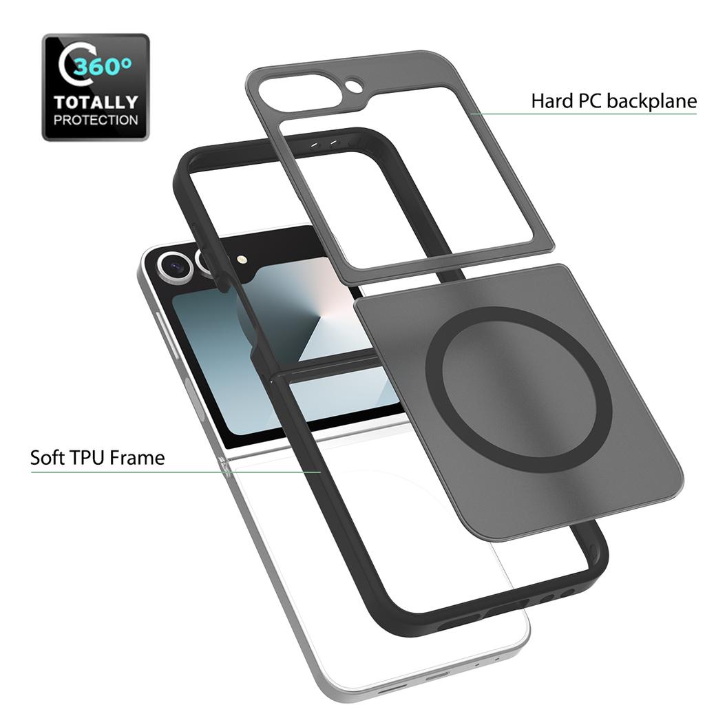 Магнитный чехол Skin Feel Shield для Samsung Galaxy Z Flip 6 7 5G Magsafe Беспроводная зарядка ТПУ Рамка Жесткая Пластиковая Крышка Телефона
