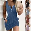 New Fashion for Women 2024 A Line Dresses U-Neck Sleeveless Elegant Sexy Buttoned Pocket Design Ribbed Bodycon Dress