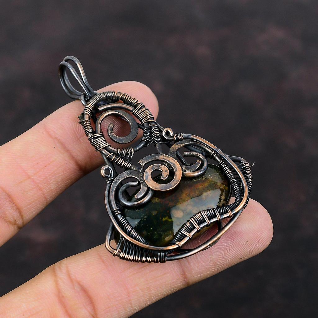 Подвеска из кровавого камня, подвеска из медной проволоки, подвеска ручной работы, ювелирные изделия из кровавого камня, подвеска из настоящего драгоценного камня, подарок на помолвку, ювелирные изделия из медной проволоки