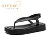 Fashion AIYUQI Flip-toe Sandals Women Genuine Leather 2025 Summer New Flat Roman Sandals Women Large Size 41 42 43 Beach Sandals Women