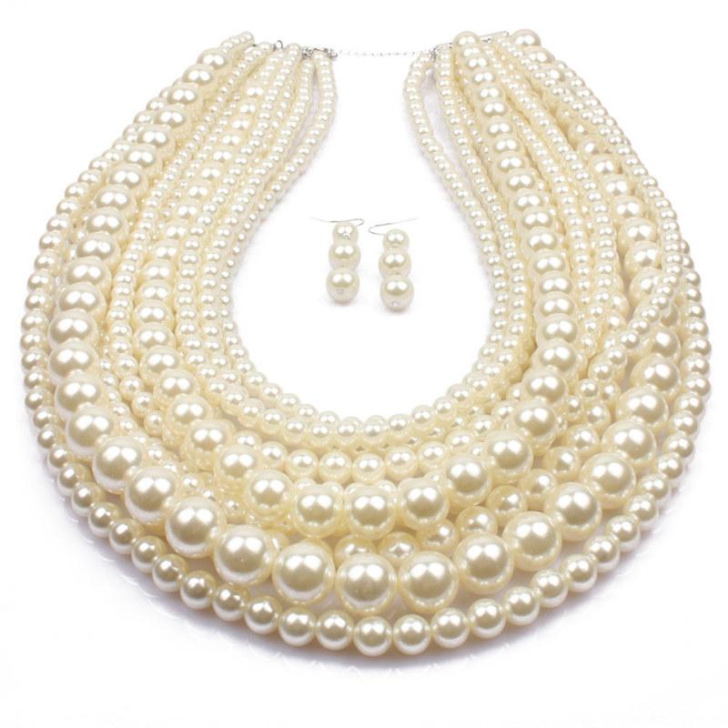 Многослойная искусственная жемчужина, удлиненная цепочка для свитера для женщин, модное ожерелье с серьгами