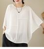 Plus Size Women's Summer T-shirts Loose Cotton Linen Short Sleeve Crew Neck Batwing Sleeve Tops
