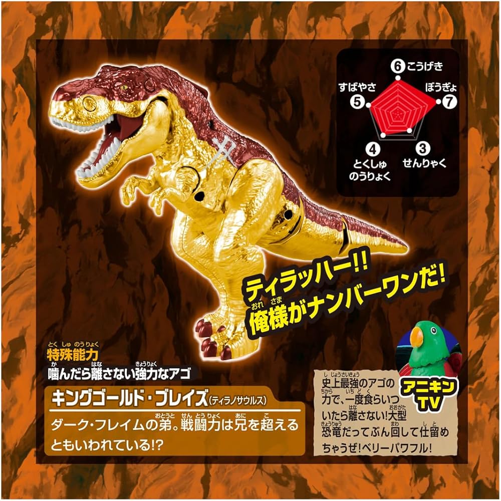 Takara Tomy Ania Adventure Continent Big Ania King Gold Blaze Tyrannosaurus Dinosaur Toy for Ages 3 and Up