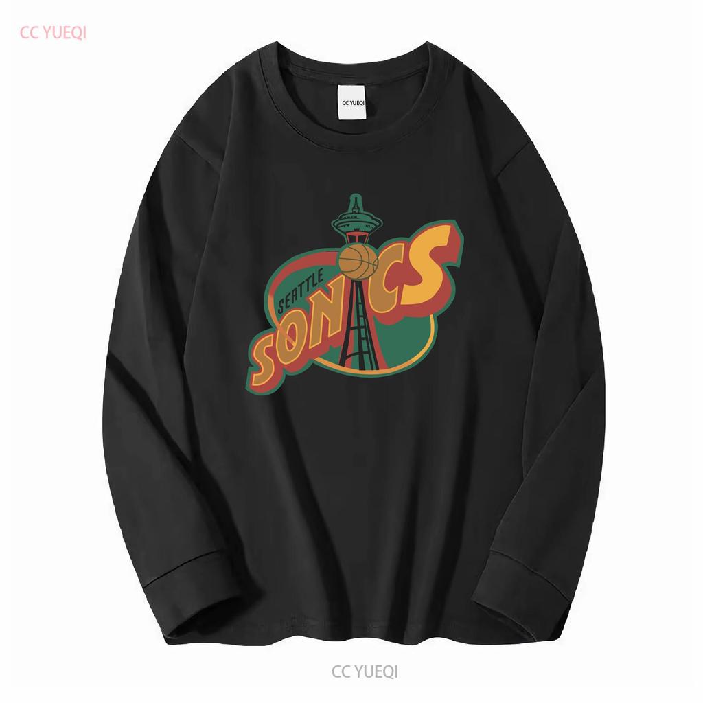 Винтажная футболка Seattle Supersonics CP1627 с длинным рукавом винтажная Стиранная Унисекс Повседневная Немного Укороченная Для Повседневной Носки уличная одежда