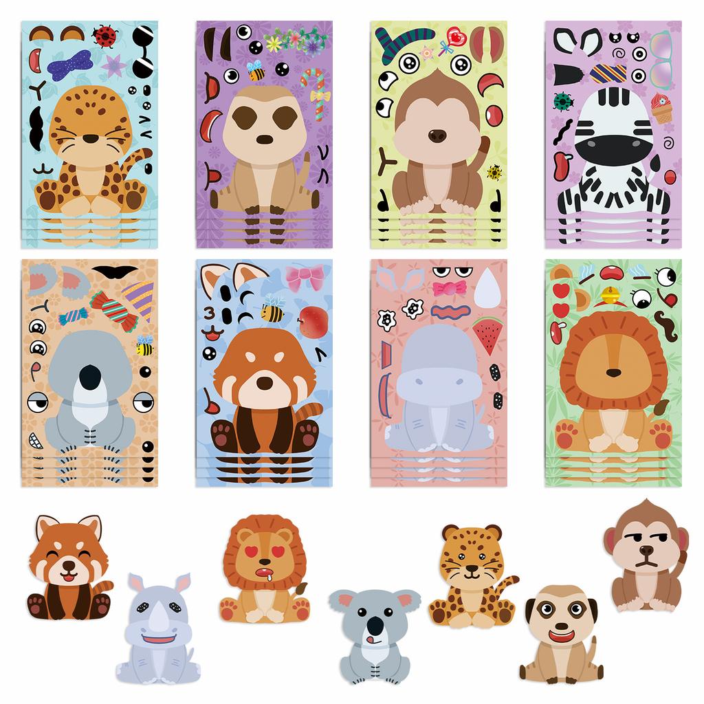 8 Cartoon Animals Make A Face Face Change Sticker DIY Hand Account Small Card Mobile Phone Case Decoration