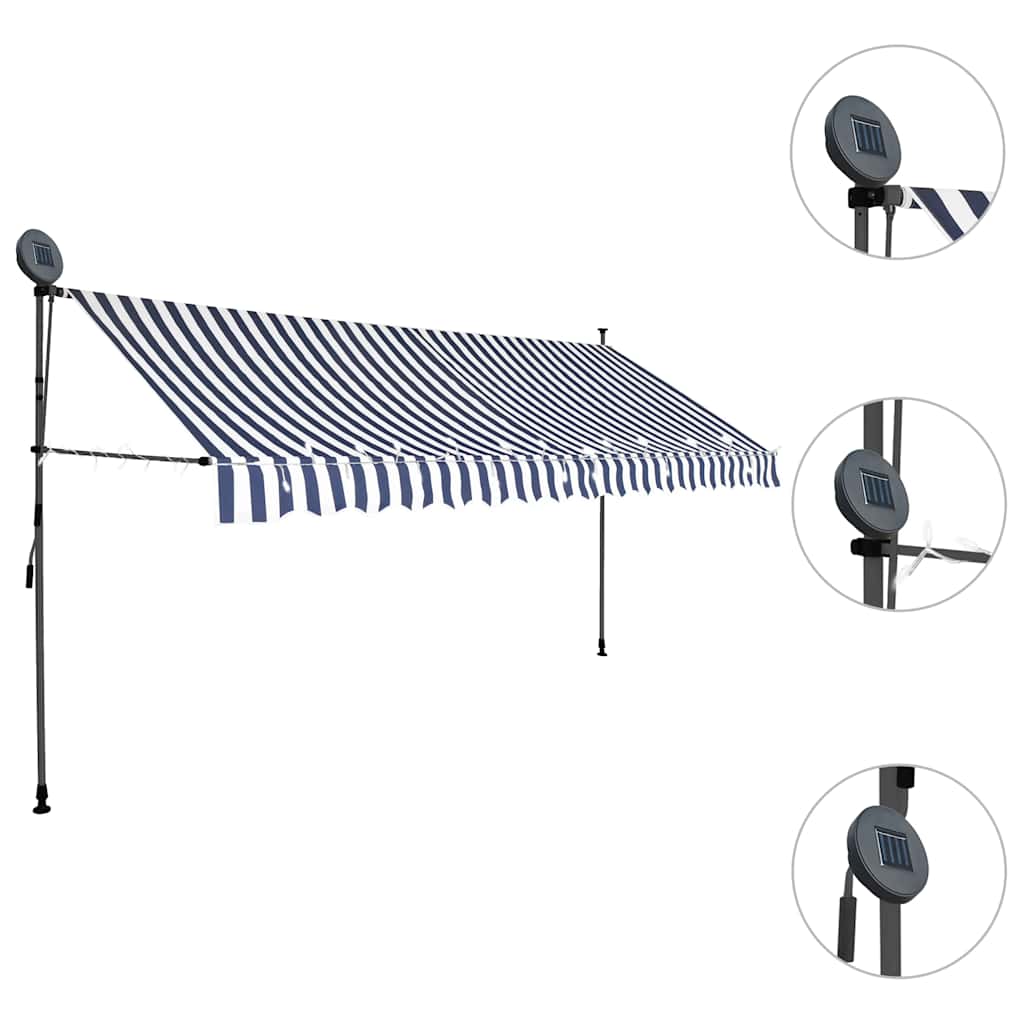 Vidaxl Ręcznie Zwijana Markiza Z Led, 350 Cm, Niebiesko-Biała