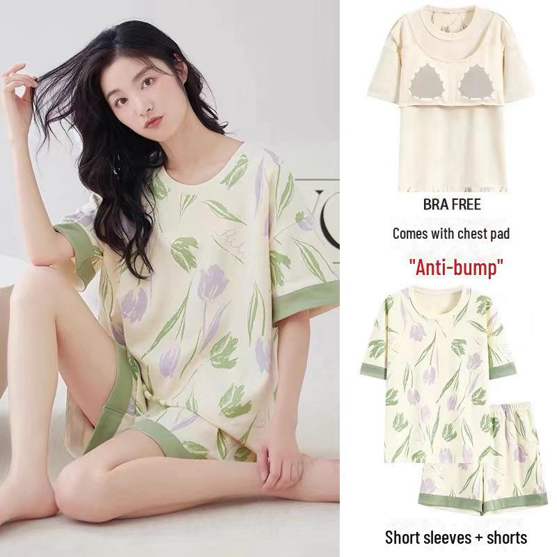 Женский летний пижамный комплект с мультяшным принтом – топ с короткими рукавами и шорты, свободный крой, новый стиль 2024 года