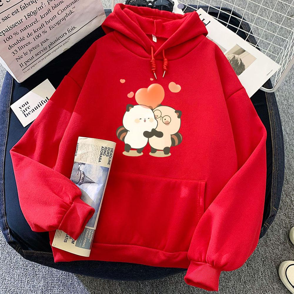 Raccoon Hug Love Heart Graphic Hoodies Kawaii Cartoon Printing Girls Sweatshirts Long Sleeve Men Pullovers Hooded