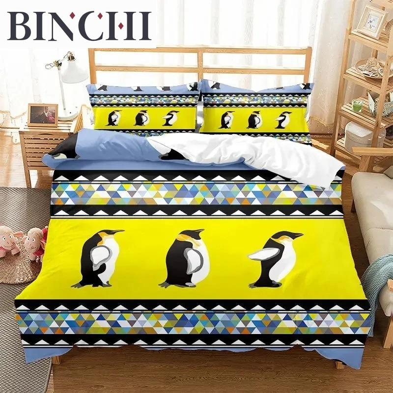 Cartoon Penguin Duvet Cover Collection For Boys Girl Animated Antarctic Animal Polyester Quilt Cover White Black King Queen Size
