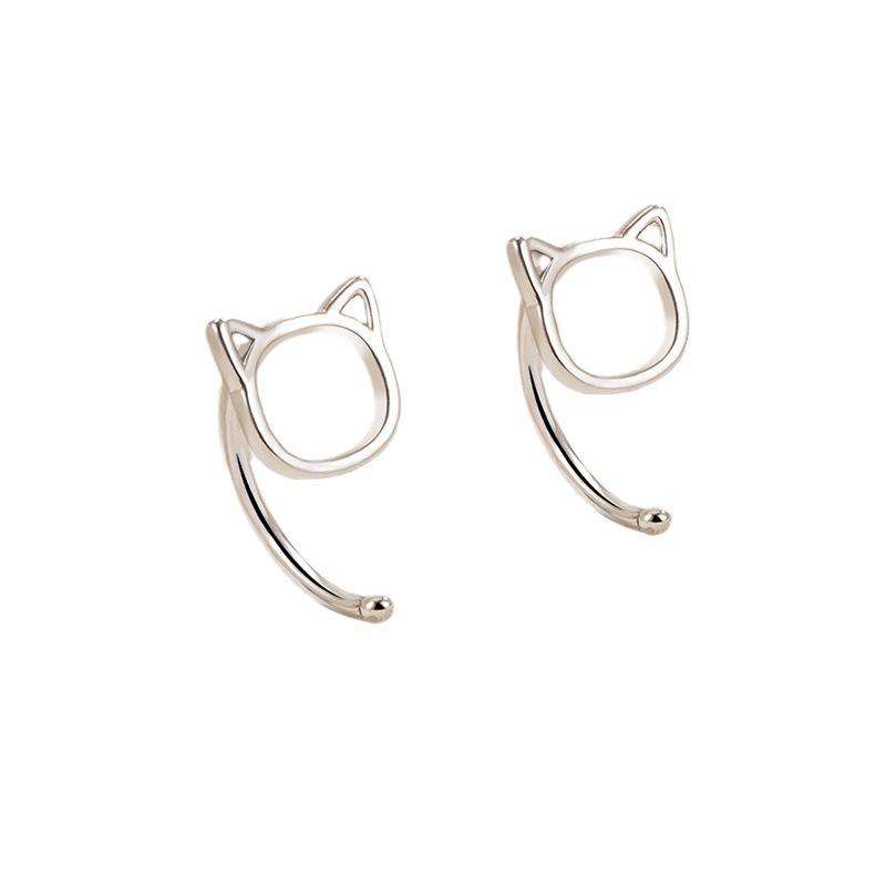 Fashion Simple Hollow Cute Cat Stud Earrings for Women Girls Silver Color Hypoallergenic Earrings Teen Jewelry
