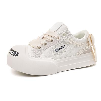 Белый олень Юйян та же открытая улыбка холст на толстой подошве уродливые милые туфли с большой головой новые маленькие белые туфли пара досок обувь повседневная обувь