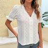 Элегантные топы-фонарики с коротким рукавом, повседневная женская одежда, летняя однотонная кружевная рубашка с V-образным вырезом, корейская белая блузка Blusas 26006