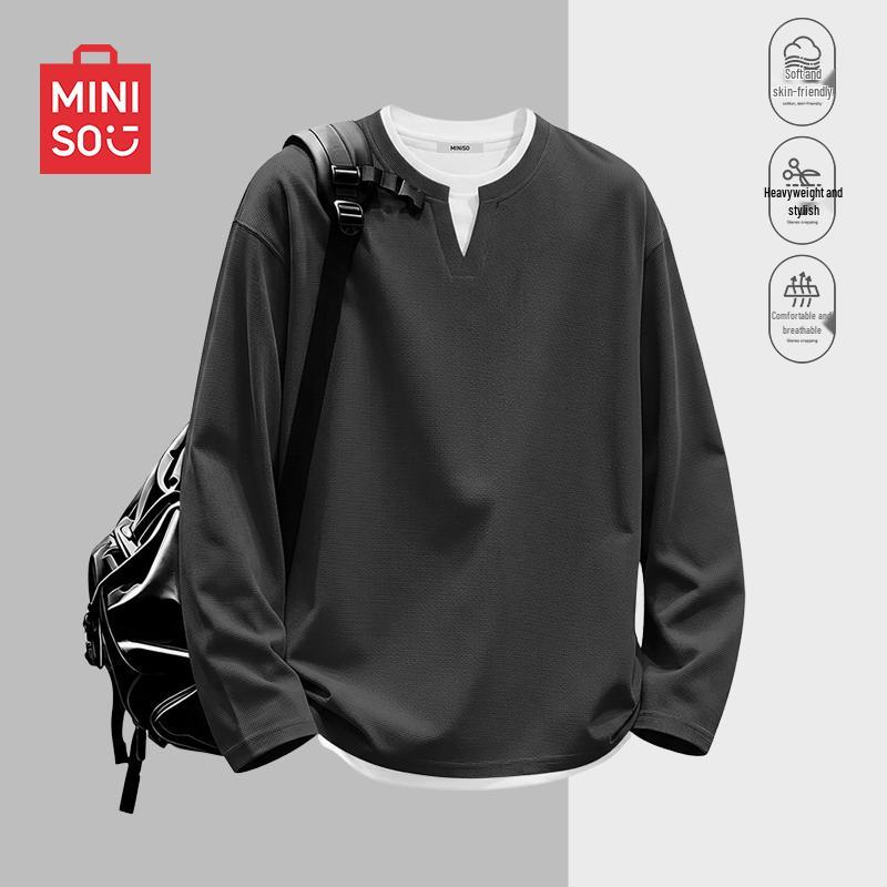 MINISO Мужская вафельная футболка с длинным рукавом