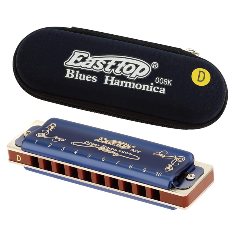 East Top Harmonica Blues Harmonica 10 Hole Harmonica F# Key 10 Holes 20 Tones Brass Cover Canvas Case Clean Cloth Beginner Expert Study For Practice