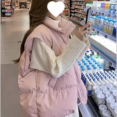 Женский хлопковый жилет без рукавов свободного кроя - Однотонный, воротник-стойка