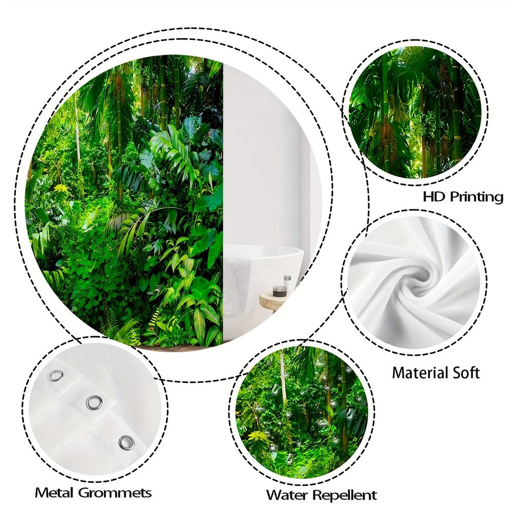 Элегантная водонепроницаемая шторка для душа с дизайном «Зеленый лес и листья» – Идеально подходит для того, чтобы привнести красоту природы в вашу ванную комнату