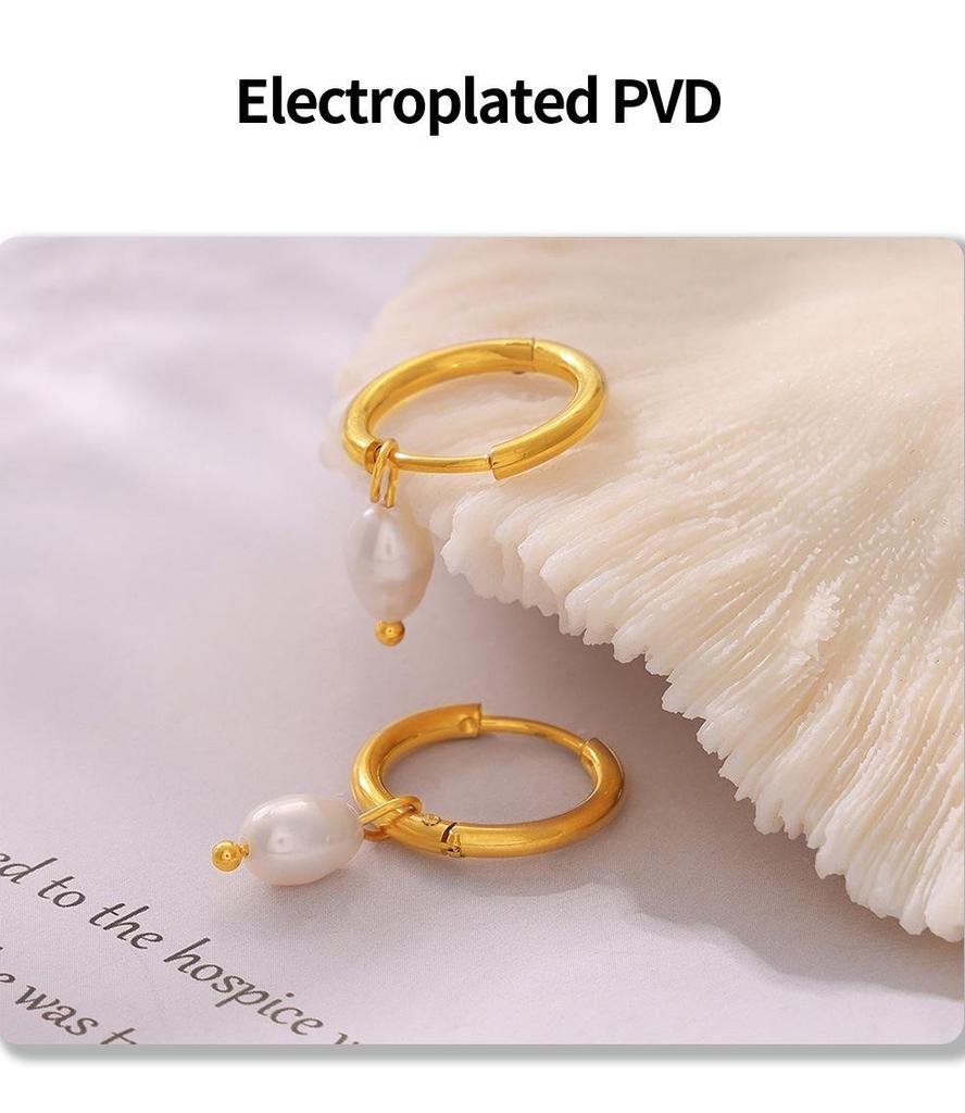 Серьги из натурального пресноводного жемчуга в корейском стиле, титановая сталь с покрытием из 18-каратного золота, простые и универсальные для женщин