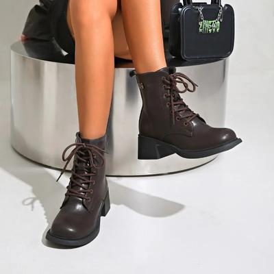 Мода 2024 года, модная женская обувь, женские ботинки с боковой молнией, горячая распродажа, со шнуровкой спереди, для офиса и карьеры, зимние ботинки больших размеров, однотонные