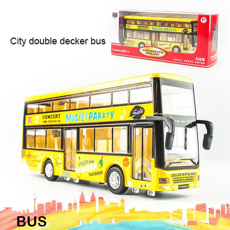 Двухэтажный автобус, литая под давлением модель игрушки, игрушечный автомобиль с откатным механизмом со звуком и светом для детей, коллекция подарков для мальчиков и девочек