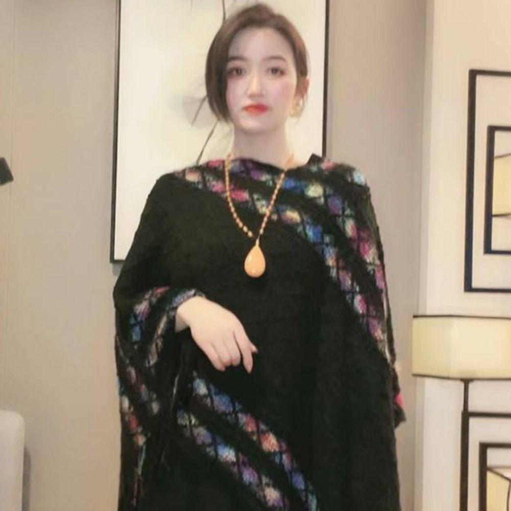 Winter Warm Rhombic Stripe Tassel Shawl Imitation Cashmere Knitting Wraps Women Fashion