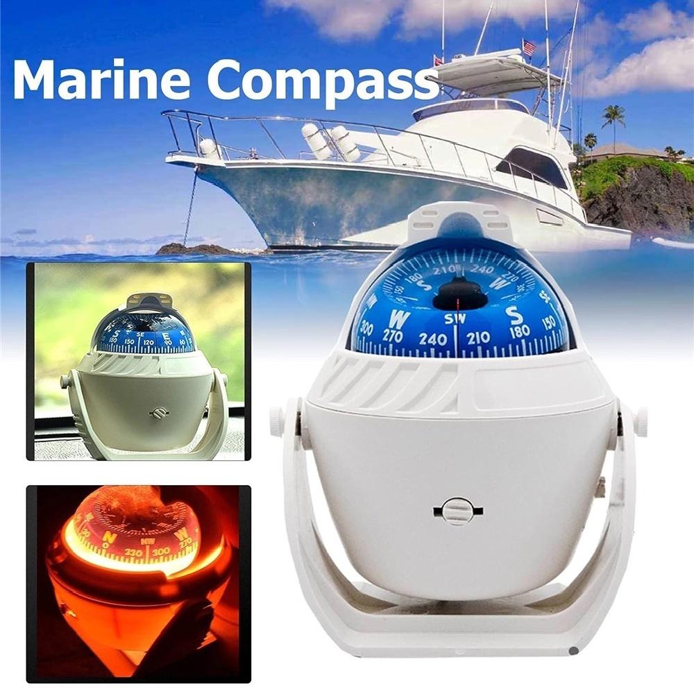 Marine Compass With Compass Mounted Waterproof Ball For Caravan Boats, White Rotating