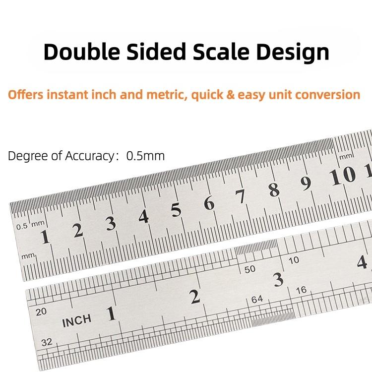 Двусторонняя утолщенная линейка из нержавеющей стали (15-50 см / 6-20 дюймов) для рукоделия и черчения