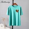 Shellsuning, повседневные свободные хлопковые футболки, женские летние корейские мягкие топы с 3D принтом в виде сердца, большие женские футболки с круглым вырезом и короткими рукавами