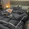 4 Pcs Light Luxury Polyester Cotton Sheets for Bed Solid Colour Full Queen King Size Bed Comforter Set with Duvet Cover