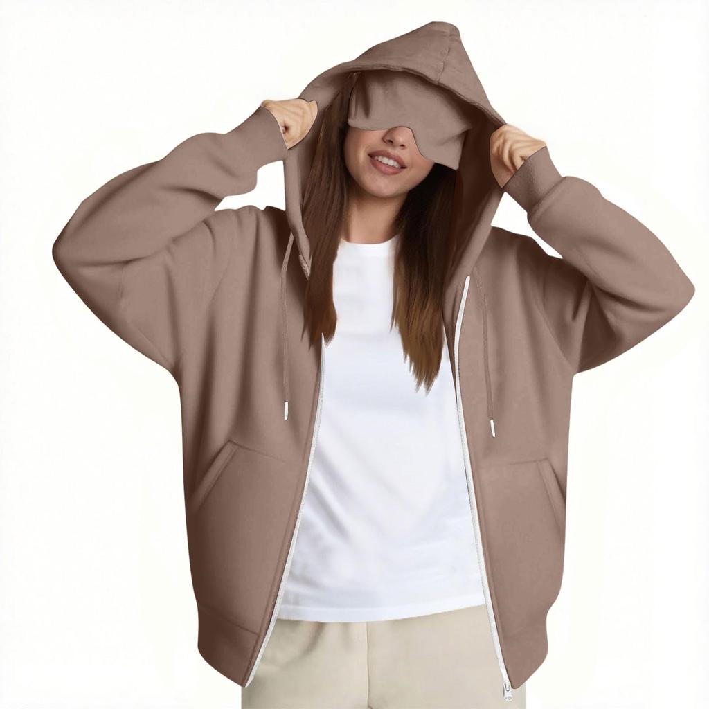 Women's Fashion Casual Long Sleeve Solid Color Hooded Sweatshirt Tops